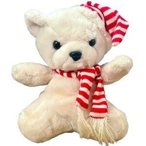 Vintage Liberty Bell Christmas White Teddy Bear Plush Stuffed Toy Hat Scarf 12”